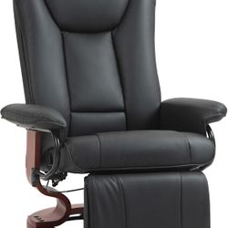 HOMCOM Manual Swivel Recliner Chair, PU Leather Reclining Chair with Footrest for Living Room, Black 