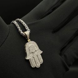 Gold Hamsa Hand Pendant with Natural Diamonds 💎