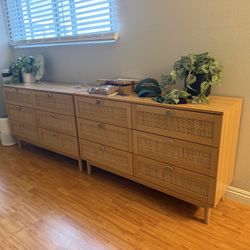 2x WOOD RATTAN DRESSERS 