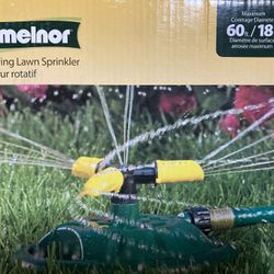 $14 MELNOR revolving lawn sprinkler with adjustable tips -waters up to a 60 foot diameter  ** new in box  **