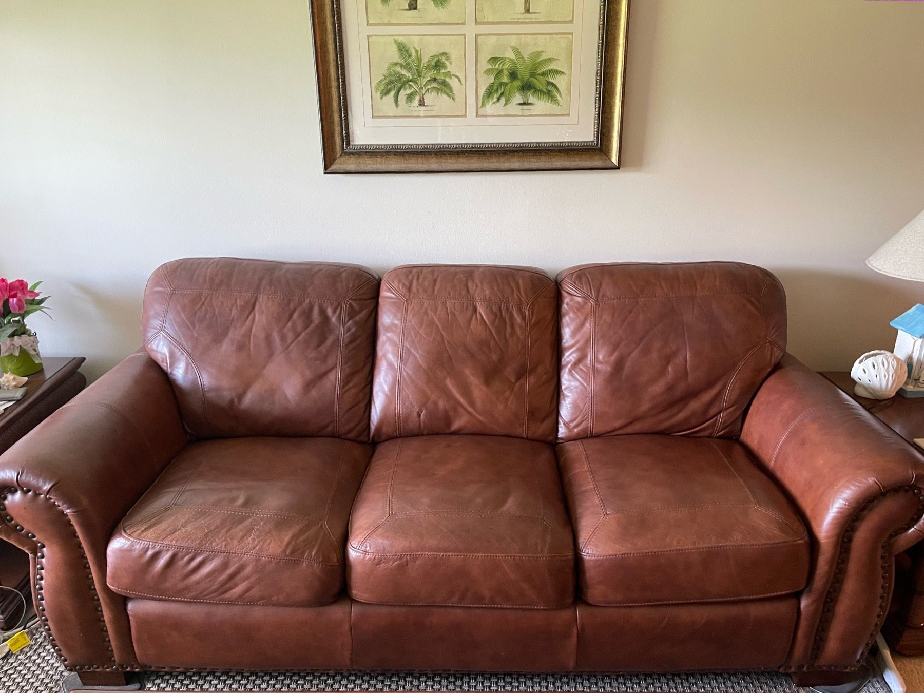 Brown Matching Leather Sofa & Chair & Ottoman