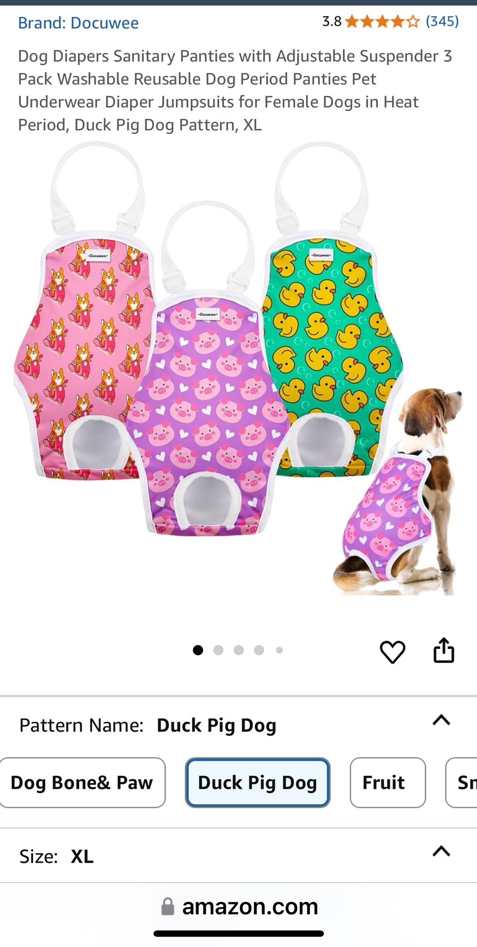 Dog XL Diapers Sanitary Panties with Adjustable Suspender 3 Pack Washable Reusable Dog Period Panties Pet Underwear Diaper Jumpsuits for Female Dogs