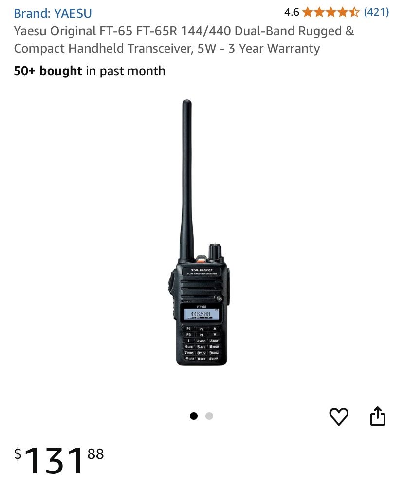 Yaesu Original FT-65 FT-65R 144/440 Dual-Band Rugged & Compact Handheld Transceiver, 5W - 3 Year Warranty