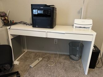 54”  white desk with 2 drawers