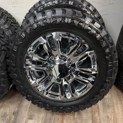 NEW 20 inch chrome Gm style wheels wrapped in atturo mt 33x12.50r20 tires 8 lug 8x6.5 bolt pattern