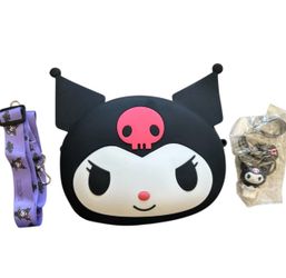 Kuromi 8x8 Crossbody Purse Lanyard Keychain 3 Piece Sanrio Style Set Kawaii New
