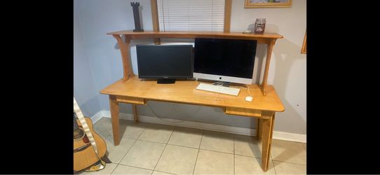 Handmade Wooden Desk w/ 2 Drawers and Hutch