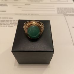 18k gold jade ring with dragon design on the sides size 10.5-11 with appraisal certificate 