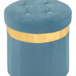 xuperbonus Small Ottoman with Storage,Folding Round Ottoman with Gold Trim,Velvet Storage Stool,Foot Stool with Soft Padded,Foot Rest for Living Room1