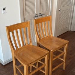 2 Wooden Pottery Barn High Top Chairs