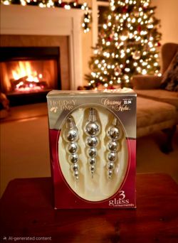 Vintage package of Holiday Time Christmas by Krebs silver glass icicle ornaments Germany