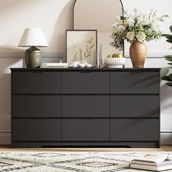 59'' Black Dresser for Bedroom, 9 Drawer Wood Dresser with Handle Free, Large Modern Chest of Drawers for Home Office, Living Room, Entryway 