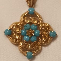 18K GOLD, CITRINE, AND TURQUOISE  