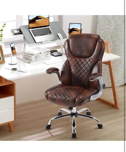 🔥Brand new 🔥 Big and Tall Office Chair with Flip up Arms, Leather High Back Executive Office Desk Chairs with Wheels, Rocking Managerial Ergonomic H