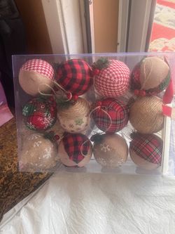 Set of 12 Burlap Christmas Ball Ornaments