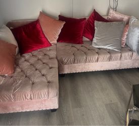 Blush L shaped couch