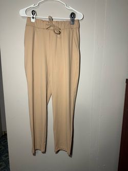Tan High-Waist Drawstring Tapered Pants