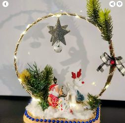 Lighted Christmas Hoop Wreath Tabletop Decoration,  Hand crafted