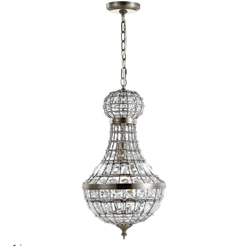 JONATHAN Y 10 in. 1-Light Antique Brass Crystal/Metal Empire LED Chandelier