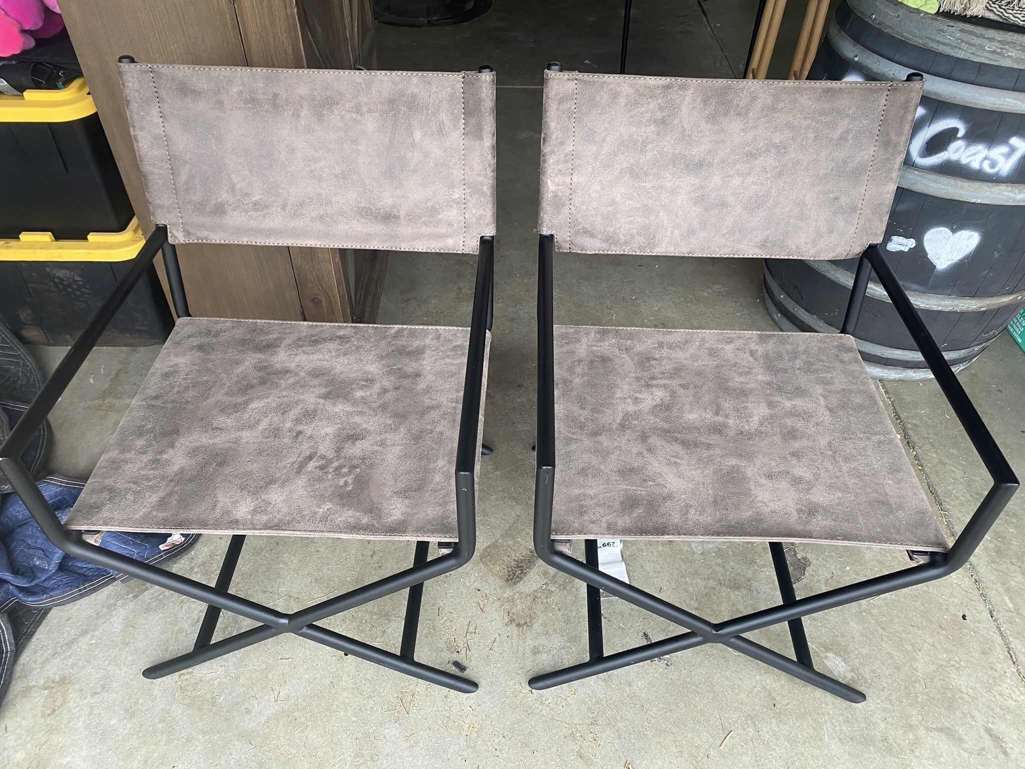 World Market Directors Chairs Metal/Faux Leather Warm Gray/Brown (Set Of 2)