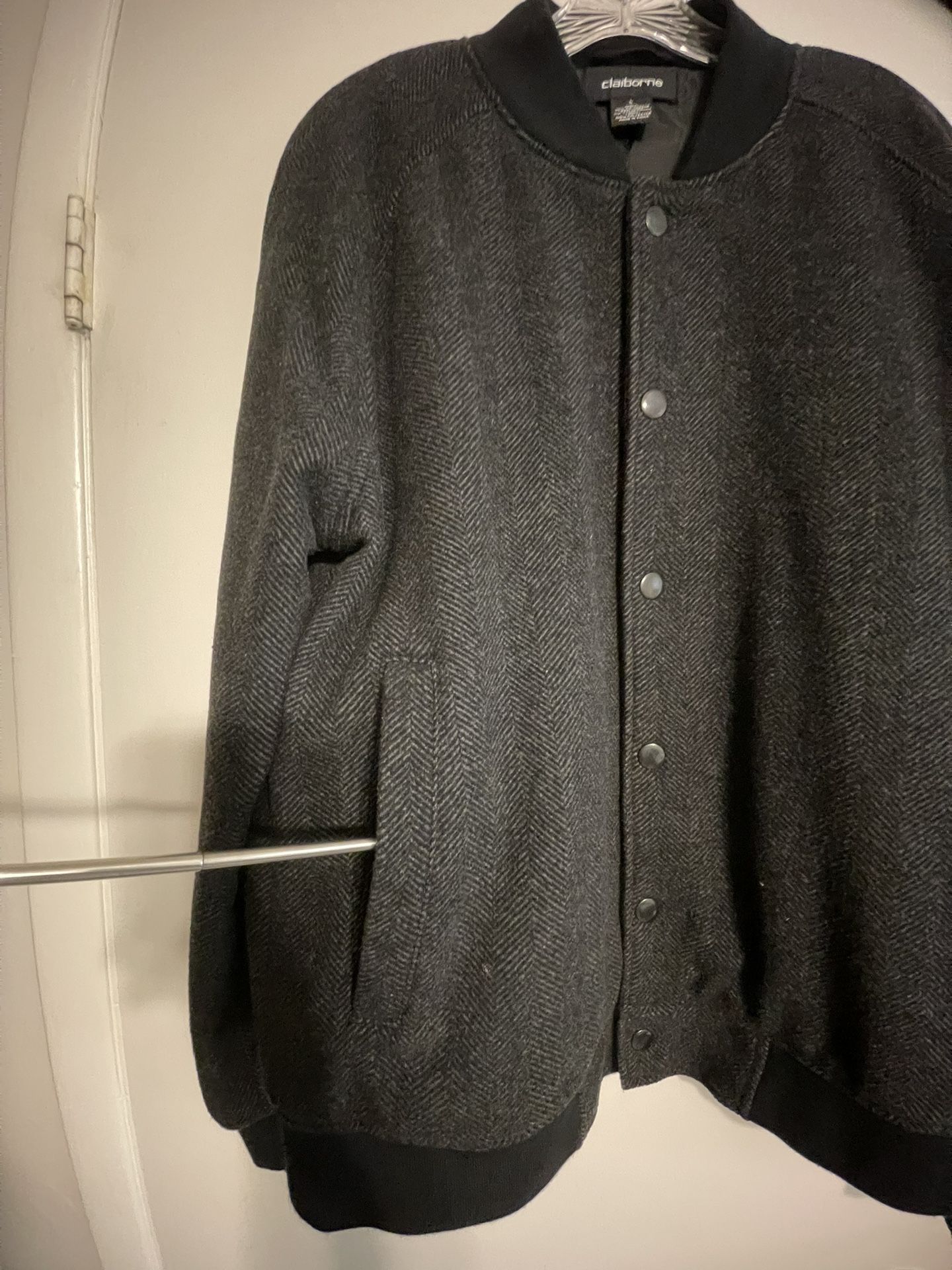 Claiborne Men’s Wool Blend Jacket – Black & Gray, Size L