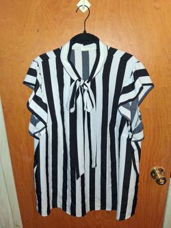 Striped Blouse, tie, flutter sleeve - $7
