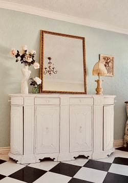 Vintage White Painted Wood Sideboard Credenza, Console, Entry Table, Buffet