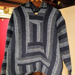 Unisex S Small Authentic Earth Ragz Baja Joe Mexican Hoodie (Drug Rug) – Navy/Grey Recycled Fibers