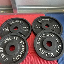 New pair of 25 and 35lb iron olympic plates  $120