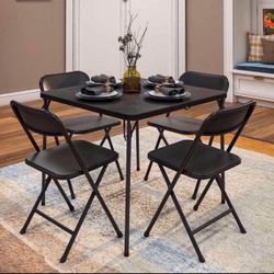 5-Piece Solid Resin Folding Table & Chair Dining Set, Black, Indoor & Outdoor, Perfect for Everyday Use, Hosting, Game Night, or Holiday Celebra