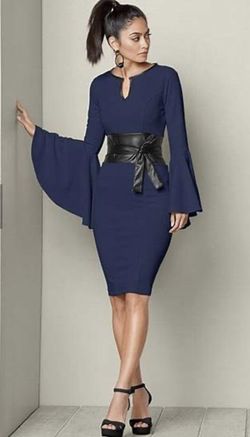 Navy Blue Dress With Tight Leather Abdomen