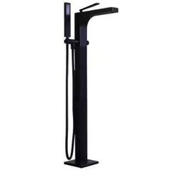 Westbrass Qubic Floor Mount Freestanding Tub Filler Faucet + Hand Shower