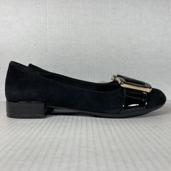 Clarks Rosabella Faye Size 7.5 Womens Shoes Black Gold Suede Slip-On Chic Loafer