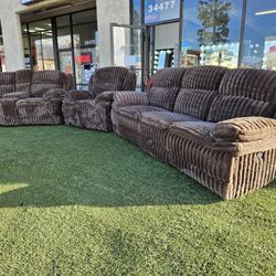 Brand New 3 Pcs Corduroy Fabric Brown Manual Recliners $1599