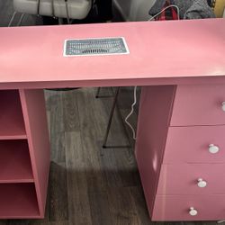 Pink Nail Desk With Dust Collector 