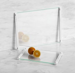 2Pcs Glass Cutting Boards for Kitchen(12x16" & 12x8"),Clear Tempered Glass Paired with White Silicone Grip,No Scratches/Microplastic-Free/Non Toxic,Ex