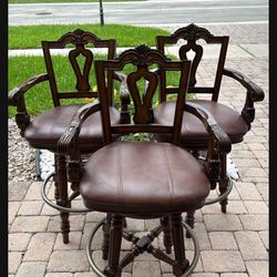 Solid Wood Bar Stools. Full Swivel. Set Of 3 