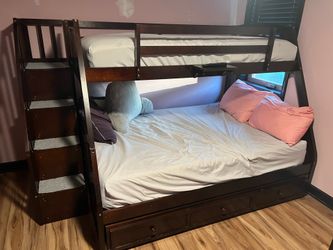 Wood Bunk Bed  w/Storage,  Stairs