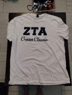 white and blue zeta Tau Alpha shirt, Sam Houston State University, size L