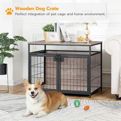 Dog Crate Furniture, Wooden Dog Crate, Dog Kennels with 3 Doors Indoor, Decorative Mesh Pet Crate End Table for Medium/Small Dog, Chew-Resistant Dog H