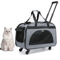 Large Rolling Cat Carrier With On Wheels, Small Dog Pet Car Travel Carrier Collapsible Bag With Rollers Wheels, Carrier For Cats Up To 35 LBS/Dog Pupp