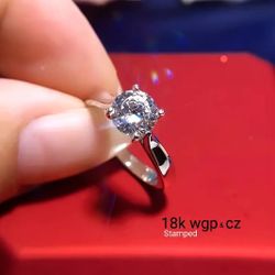 Super Pretty 18k  White Gold Stamped Plated CZ RING