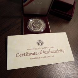 United States 1988 Proof Silver Dollar Seoul Olympiad with Box and COA