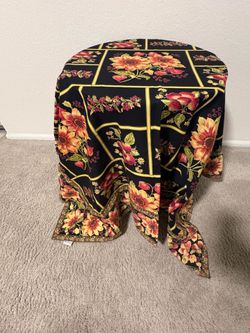 54” Square Tablecloth April Cornell Floral Fruit on Black Background