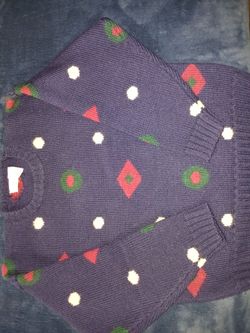 Vintage J.G. Hook 100% Wool Petite Navy Sweater with colorful geometric colors