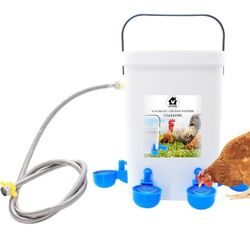 GIFANK Automatic Chicken Waterer Float Controlled, 3 Gallons Poultry Waterer Dispenser with Hose Attachment, Poultry Automatic Drinking Accessories fo