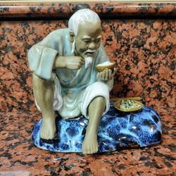 7" Vintage Chinese Shiwan Old Man Mudman Elderly Eating Rice in the Field Figurine