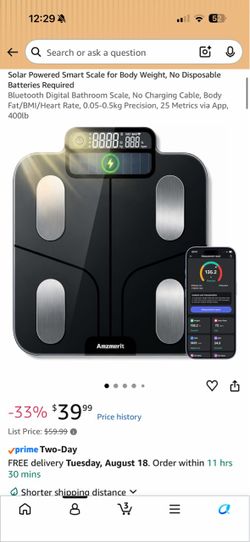 Solar Powered Smart Scale for Body Weight, No Disposable Batteries Required Bluetooth Digital Bathroom Scale, No Charging Cable, Body Fat/BMI/Heart Ra