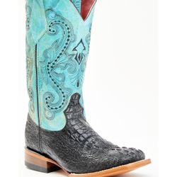 Ferrini Ladies Print Caiman Tail Square Toe Teal Turquoise Genuine Leather Cowgirl Western Boot - Women’s Size 9.  🤠🐴🐊