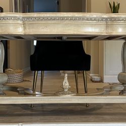 Designer  Desk/Table Marble Inlay top Carved Wood